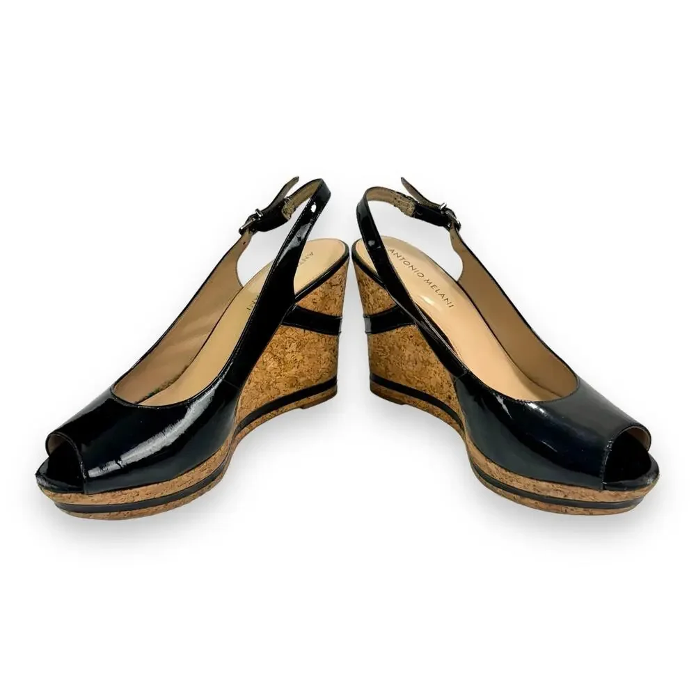 Patent Leather Cork Wedge Slingback Sandals 8.5 Rosie Y2K Glam